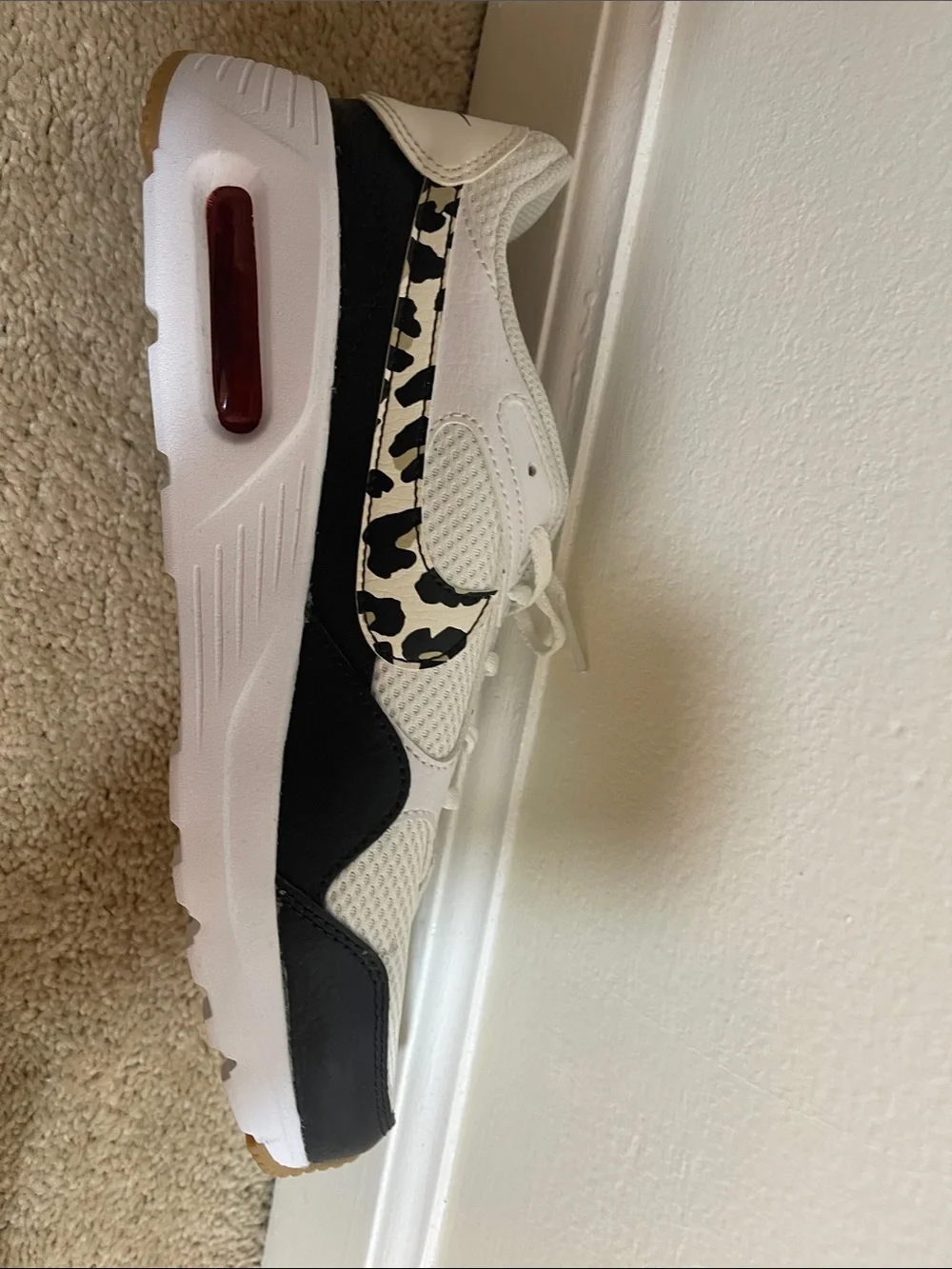 Nike Women's White Sneakers with Black and Leopard Swoosh Size 10